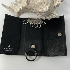 Lanvin key holder with key ring - black leather with silver hardware